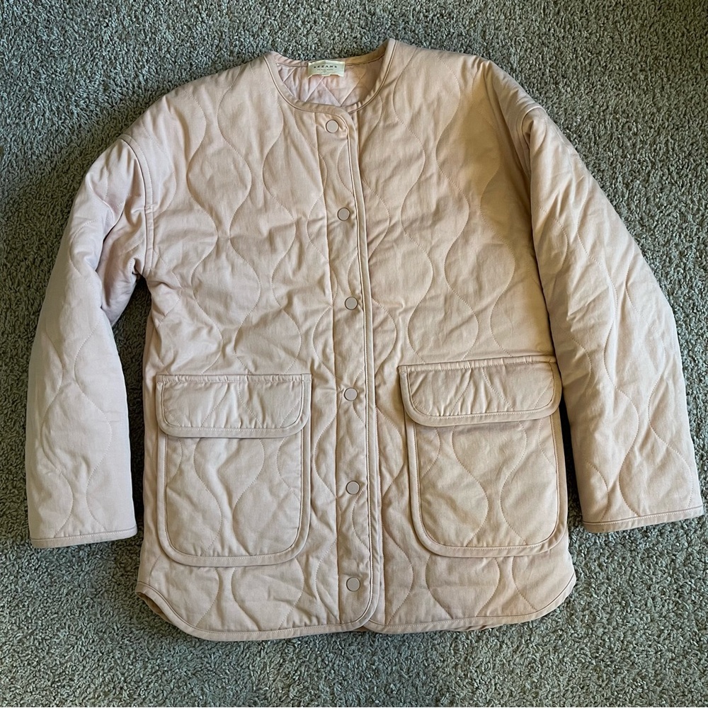 Sezane Button Clip Powdery Pink Organic Cotton Farel Quilted Jacket